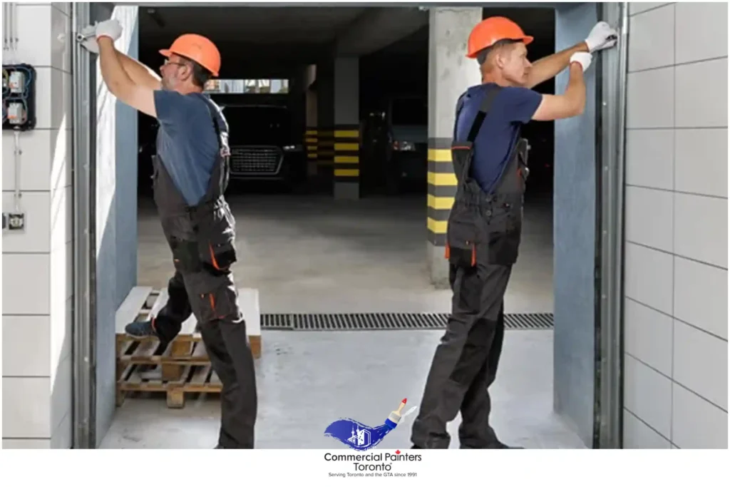 men installing a new door