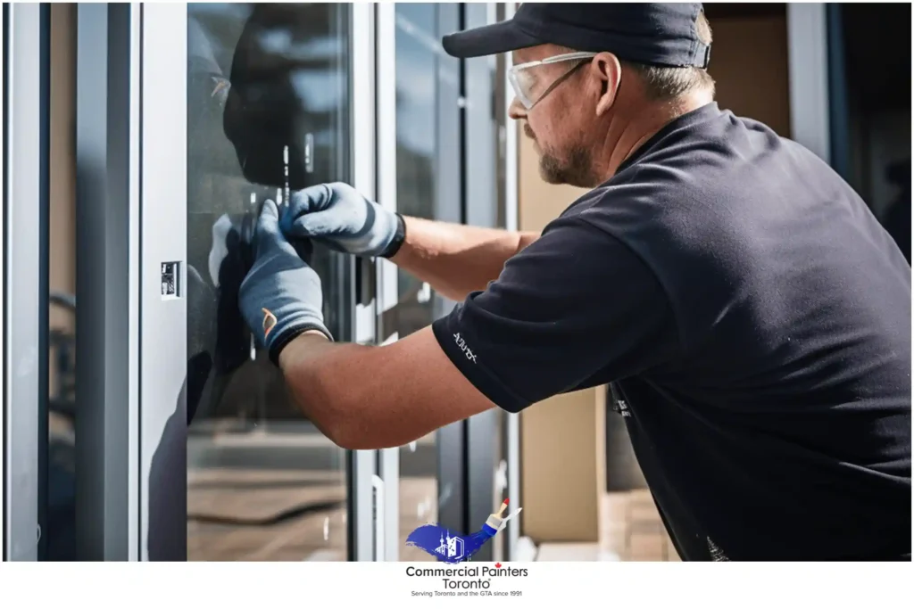 men repairing a door